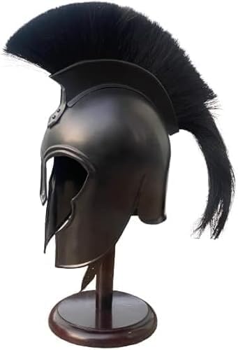 Black Troy Helmet with Crest Ancient Greek Warrior Armour Replica Medieval Spartan Costume Helmet for LARP, Cosplay, Halloween, Display or Collection