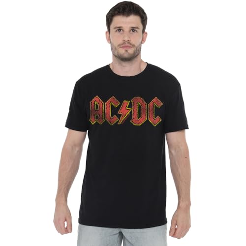 T-shirt AC/DC mixte noir à col rond et logo artistique durable
