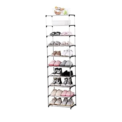 Jucaifu Stackable Small Shoe Rack, Entryway, Hallway and Closet Space Saving Storage and Organization (10-Tier, Black)