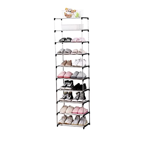 Image of Jucaifu Stackable Small Shoe Rack, Entryway, Hallway and Closet Space Saving Storage and Organization (10-Tier, Black)
