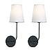 Pathson Industrial Wall Sconce with White Fabric Lamp Shade, 1-Light Vintage Indoor Wall Light Fixtures Suitable for Bedroom Living Room, Matte Black Finish 2-Pack (Black)