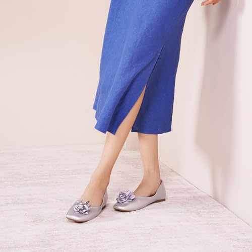 Image of C.Paravano Ballet Flats for Women | Women's Flats | Square Toe | Slip On Dress Shoes | Satin Flower Shoes
