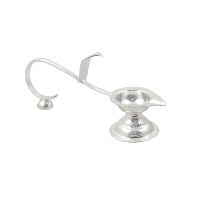 Image of Silver Vintage Style Arti Diya /Karpoora Deepam /Karpoor Deepak - Silver Pooja Items for Home, Return Gift for Navarathri, Wedding, Housewarming & Other Festivals | Worship God