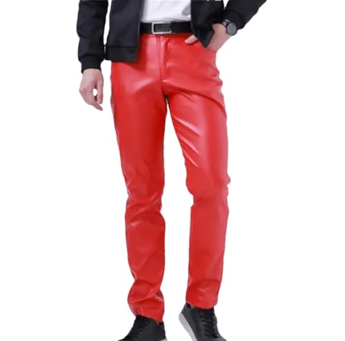 Men's PU Leather Pants Slim Fit Multicolor Casual Trousers Streetwear