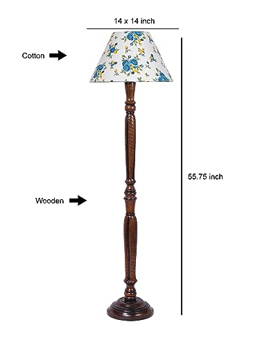 Image of Devansh Multicolor Cotton Conical Wooden Floor lamp -28