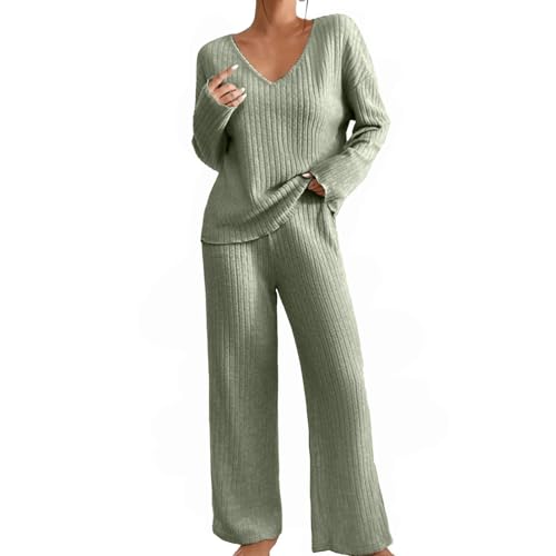 Tuta Donna Completo Elegante 2 Pezzi Completi Palestra Donna Girocollo Completo Elegante Set Di Pantaloni a Gamba Larga E Maglione Manica Lunghi Tinta Unita Completi Tuta Abbigliamento Per La Casa
