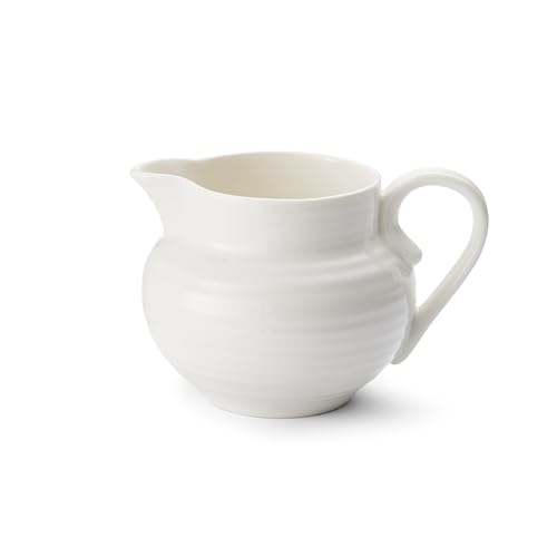 Portmeirion x Sophie Conran White Porcelain Milk Jug with Handle - Featuring Signature Ripple Design, Suitable for Serving Cream, Milk or Sauces