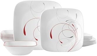 Corelle Vitrelle 18-Piece 6-Piece Dinnerware Set, 3-Ply Glass and Chip Resistant, Lightweight Square Plate and Bowl Set, Splendor
