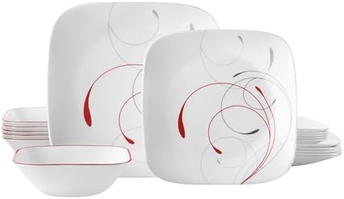 Corelle Vitrelle 18-Piece 6-Piece Dinnerware Set, 3-Ply Glass and Chip Resistant, Lightweight Square Plate and Bowl Set, Splendor