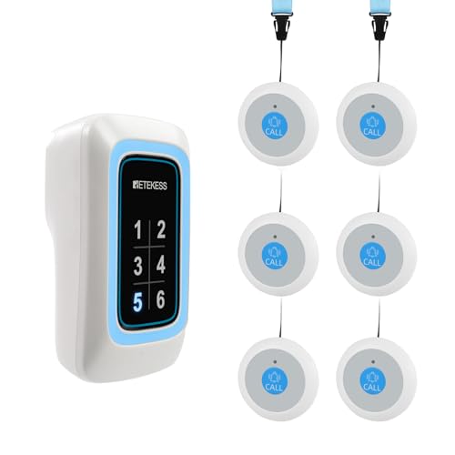 Retekess TH109N Botón Llamada Emergencia,Timbre Inalámbrico para Ancianos,850ft Rango de Comunicación,120dBAvolumen Regulable,Sistema de Alerta de Emergencia,Cuidado en el Hogar,Paciente