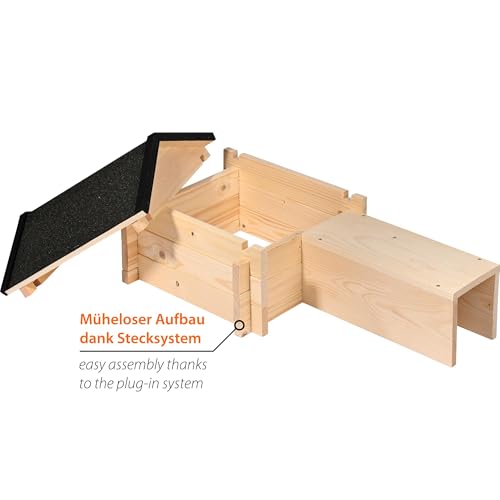 dobar® Igelhaus mit Stecksystem - Igelfutterhaus mit Bitumendach - Igelhütte mit langem Eingang Raubtierschutz - Igelhotel Winterfest - 70 x 39 x 31 cm - Natur