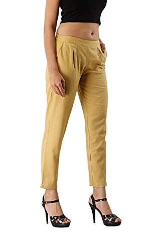 Image of DIGITAL SHOPEE Women Cotton Regular Fit Elastic Waist Casual Ankle Pant Trouser with Two Side Pocket