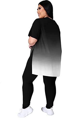Tycorwd Women's Plus Size Two Piece Outfits Loungewear Sets Summer Oversized Tshirts Long Sweatpants Sweatsuits Sets Black6 3Xl #TOP2