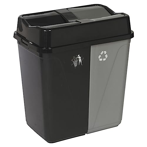 URBNLIVING 100L Duo Kitchen Bin Waste Garbage Can 2 Compartments With Bas Connectors (Black/Grey) - Image 5