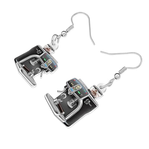 Image of BONSNY Acrylic Dangling Novelty Fun Black Coffee Machine Earrings Hypoallergenic Designer Jewelry Gifts For Women