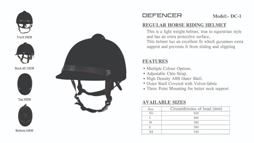 Image of Horse Riding Helmet | Riding for Equestrians | All Purpose Open Face Cap /Half Cap with Strap | Helmets & Protective Gear | Without Glass - Black (M (580 MM))