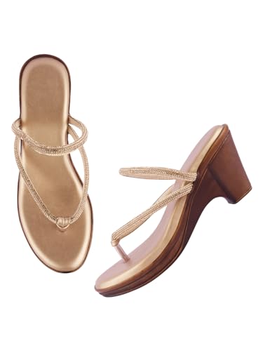 Image of TRYME Gorgeous Wedge Slip On Sandal Embellished Rhinestones Strap Platform Party Heels For Womens & Girls
