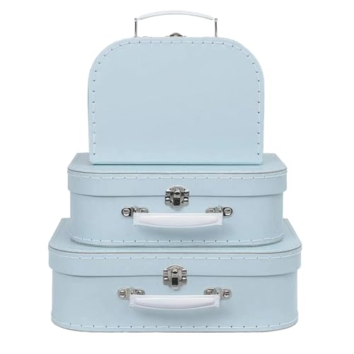 Jewelkeeper Paperboard Vintage Suitcase - Set of 3 Decorative Vintage Luggage - Storage Cardboard Suitcase - Mini Luggage Gift Box for Birthday or Wedding - Baby Blue Pastel Design