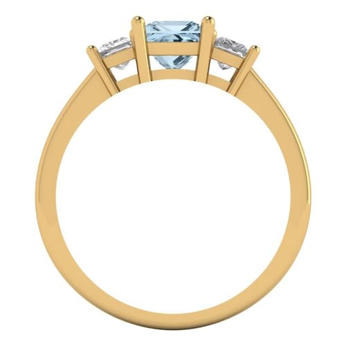 1.11 ct Princess Cut Natural Aquamarine 14k Yellow Gold Three-Stone Wedding Engagement Bridal Promise Ring4
