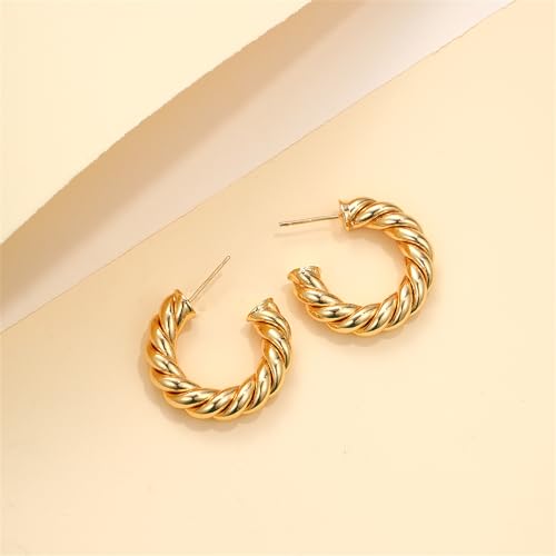 Image of Shining Diva Fashion Anti Tarnish Jewellery Celebrity Inspired 14k Real Gold Plated Simple Plain Link Chain Chunky Huggie Hoop Trendy Stylish Copper Earrings for Women Girls