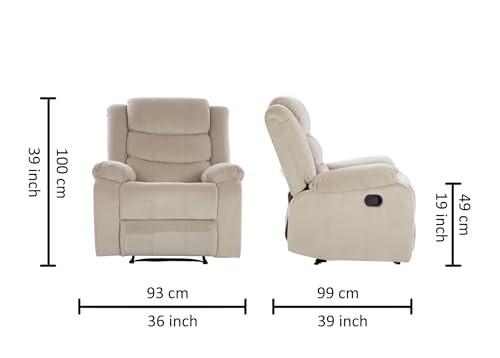 Image of Urban living - Illinois Single Seater Fabric Manual Recliner | 1 Seater Sofa | Single Sofa Recliner | 1 Seater Chair Sofa | 1 Year Warranty | Beige