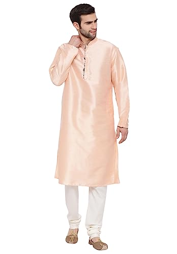 Image of VASTRAMAY Men's Peach Cotton Silk Kurta Pyjama Set VASMK098PHnP 38