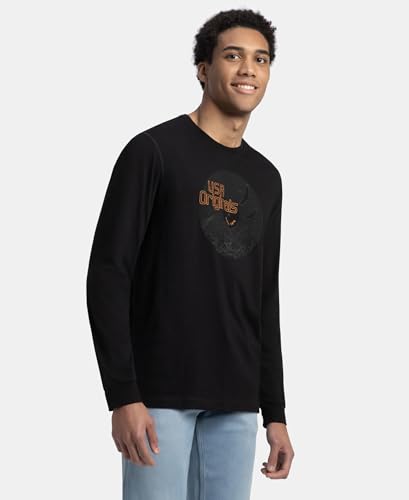 Image of Jockey US82 Men's Super Combed Cotton Rich Graphic Printed Round Neck Full Sleeve T-Shirt Deep Olive XL