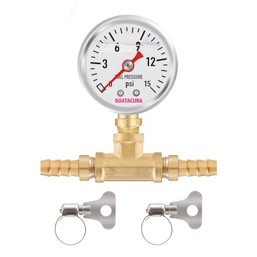 0-15psi Glycerin Filled Fuel Pressure Gauge Kit, 1-1/2" Dial Size, 304 Stainless Steel Case, 5/16" Fuel Line Fuel Pressure T-Fitting Adapter, Lower Mount, with High Accuracy…