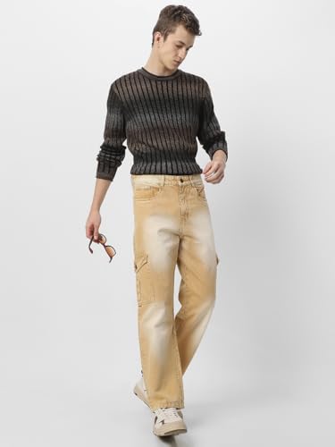 Image of Neostreak Men's Loose Baggy Fit Washed Cargo Jeans with 6 Pockets Non-Stretchable