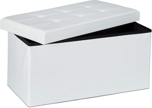 fashion home Pagano Cassapanca Contenitore Rettangolare Pieghevole 80L Pouf con Seduta Imbottita in Similpelle Carico 200 kg per Camera Soggiorno colore BIANCO