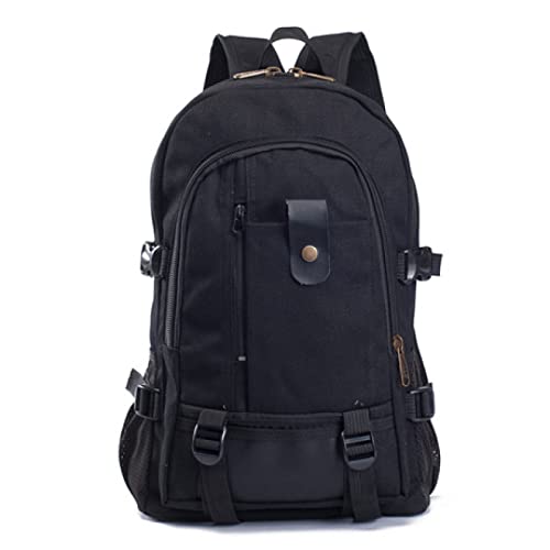 QQYG Hombres Mochila De Lona Vintage Mochila De Viaje Mochila Deportiva Bolsa De Camping, Negro Cover