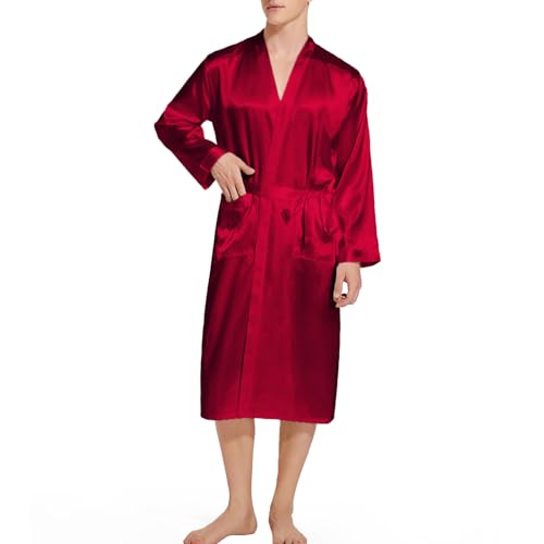 Image of ZUEVI Men's Kimono Robe Silk Satin Long Sleeve Spa Bathrobe Lightweight Soft Silky Pajamas Robes