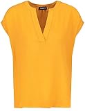 Taifun Damen Shirt mit Material-Mix Kurzarm, überschnittene Schultern T-Shirt Kurzarm Rundhals Blusenshirt unifarben Golden Honey 42