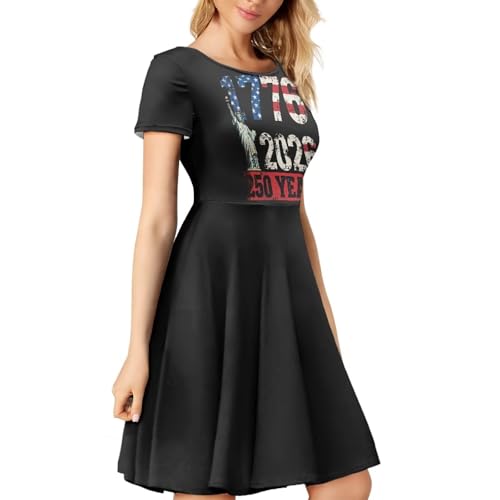 Image of AFPANQZ Womens Casual Summer Lightweight Vintage Dress Short Sleeve Midi Dress Knee-Long Luxury Formal Dress