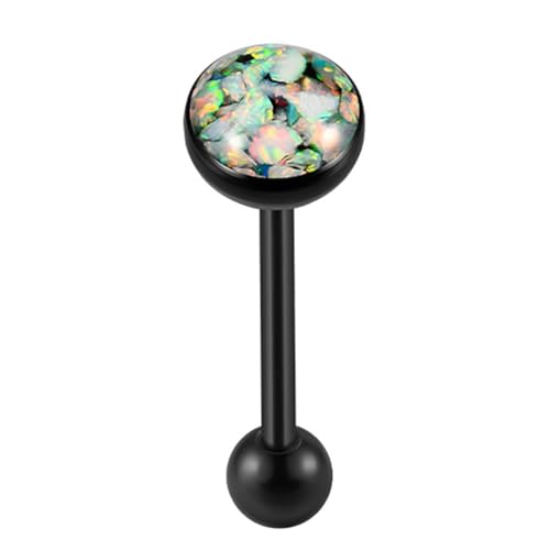 Niaspi 14G Opal Tongue Rings Stainless Steel Tongue Piercing Jewelry Internally Threaded Tongue Barbell Hypoallergenic Black Tongue Rings for Women Men (White) by Niaspi - Used condition - US$6.03