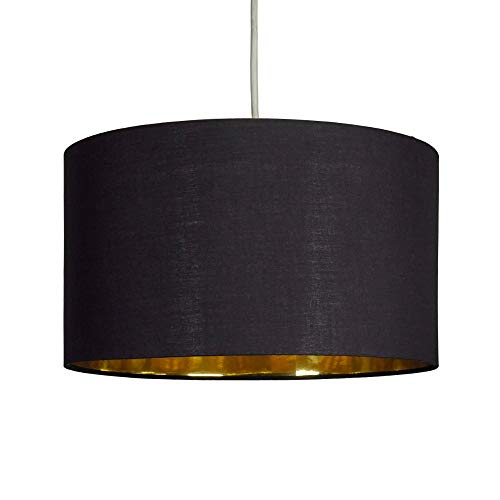 MiniSun | Large Modern Black and Gold Drum Light Shade | Pendant Lights, Home Décor & Improvement Essential | 350mm Shade Width
