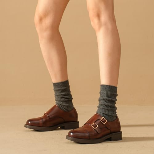 Image of BEAU TODAY Women Monk Strap Loafers Cap Toe Business Causal Loafer Shoes