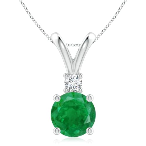 Angara Round Emerald Solitaire V-Bale Pendant with Diamond