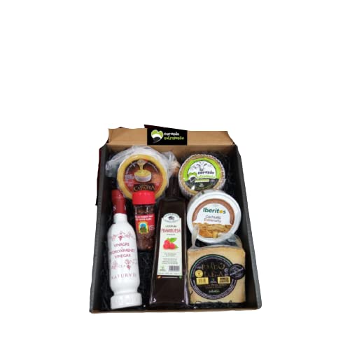 Cesta de Regalo para Empresas Gourmet con Queso El Prado de Llera, Torta de la Serena, Licor de Frambuesa, Vinagre al Pedro Ximénez – Corazón Extremeño