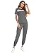 Tuta da Ginnastica Donna Casual Due Pezzi,T-Shirt a Maniche Corte con Girocollo e Pantaloni Sportivi Vita Alta a Coulisse con Taschini Laterali,Tempo Libero,per Allenamento,Jogging(Grigio Scuro,M)