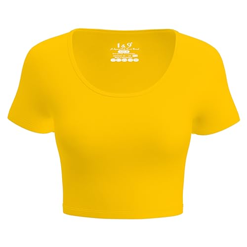 Basic Crop Tops for Women Short Sleeve T-Shirts Scoop Neck Cropped Shirts Women's Crop Top Cute Summer Tops Slim Fit Tees (US, Alpha, Small, Regular, Regular, Yellow)