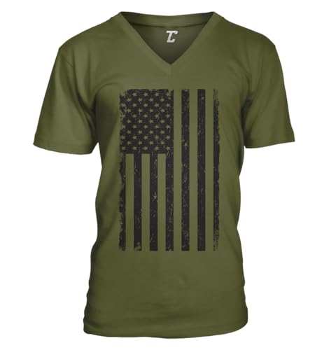 T-shirt col en V drapeau américain noir homme pour un look urbain casual