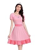 WIIQFD Halloween Short Sleeve Princess Peach Costume Adult Pink Mini Dress with Crown XXL