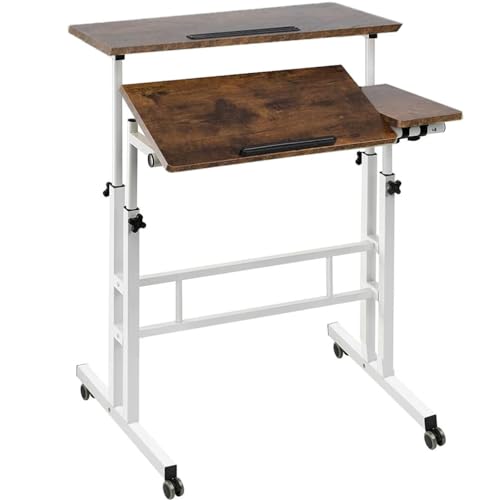 E-FINDS スタンディングデスク オフィスデスク ベッド用テーブル パソコンデスク サイドテーブル ベッド用テーブル 昇降テーブル 天板 高さ調整 67-115cm 角度調節 キャスター付き 安定性 机 在宅勤務 ワークデスク PCデスク 簡易テーブル