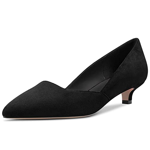 DearOnly Womens Pumps Pointed Toe d-Orsay Low Kitten Heel Slip On Suede Dress Shoes Office 1.5 Inch