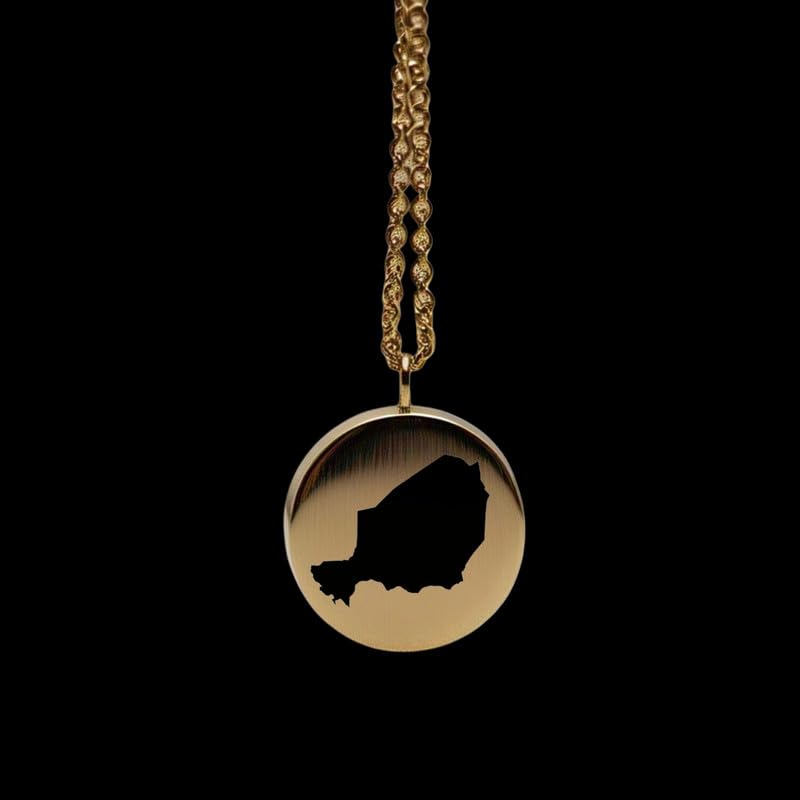 Pendentif carte du Niger en argent et or 14k de 24mm pour collier