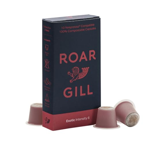 Roar Gill Exotic Peru 10 Compostable Coffee Pods, compatible with Nespresso Original Machines – Intensity Level 6 – Crisp acidity, floral aromas, rich sweetness – 100% Plastic-Free & Home Compostable