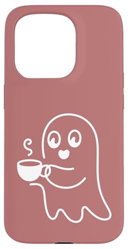 Aesthetic One Line Art Ghost and Coffee - ���[�Y �X�}�z�P�[�X iPhone 15 Pro �p
