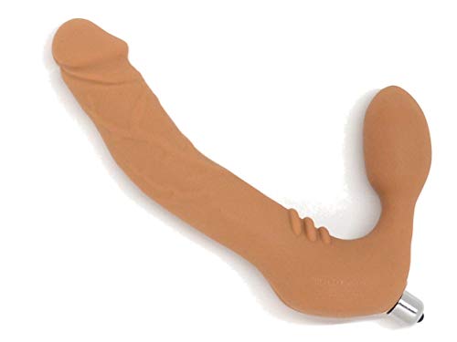 Realdoe ® Classic Silicone Strapless Strap-On Harness-Free Double Dildo, Medium Size: 6" X 1-1/2" In Cocoa Tan With Vibrator (Vibrator And Alkaline Batteries Included) #TOP1