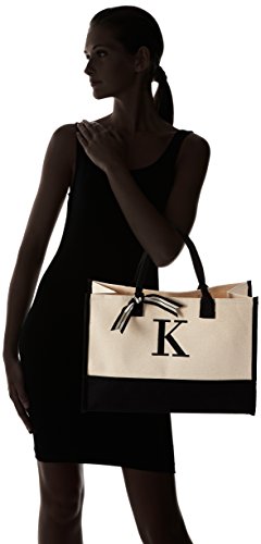 Mud Pie Classic Black and White Initial Canvas Tote Bags (K), 100% Cotton